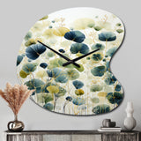 Blue Green Botanical Elegance - Asymmetric Metal Wall Clock