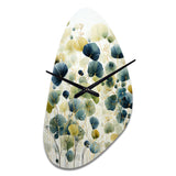 Blue Green Botanical Elegance - Asymmetric Metal Wall Clock