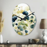 Blue Green Botanical Elegance - Asymmetric Metal Wall Clock