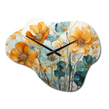 Teal Orange Botanical Fragments I - Asymmetric Metal Wall Clock