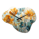 Teal Orange Botanical Fragments I - Asymmetric Metal Wall Clock