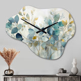 Blue Botanical Rhythms II - Asymmetric Metal Wall Clock