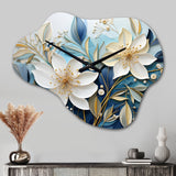 Blue Botanical Rhythms V - Asymmetric Metal Wall Clock