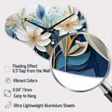 Blue Botanical Rhythms V - Asymmetric Metal Wall Clock