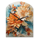 Orange Teal Botanical Whirlwind I - Asymmetric Metal Wall Clock