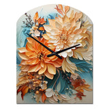 Orange Teal Botanical Whirlwind I - Asymmetric Metal Wall Clock