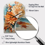 Orange Teal Botanical Whirlwind I - Asymmetric Metal Wall Clock