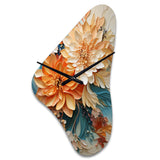 Orange Teal Botanical Whirlwind I - Asymmetric Metal Wall Clock