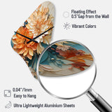 Orange Teal Botanical Whirlwind I - Asymmetric Metal Wall Clock