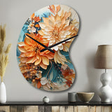 Orange Teal Botanical Whirlwind I - Asymmetric Metal Wall Clock