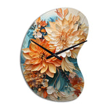 Orange Teal Botanical Whirlwind I - Asymmetric Metal Wall Clock