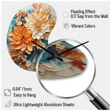 Orange Teal Botanical Whirlwind I - Asymmetric Metal Wall Clock