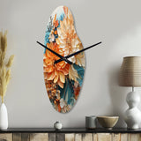 Orange Teal Botanical Whirlwind I - Asymmetric Metal Wall Clock