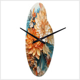 Orange Teal Botanical Whirlwind I - Asymmetric Metal Wall Clock