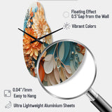 Orange Teal Botanical Whirlwind I - Asymmetric Metal Wall Clock