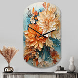 Orange Teal Botanical Whirlwind I - Asymmetric Metal Wall Clock