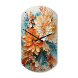 Orange Teal Botanical Whirlwind I - Asymmetric Metal Wall Clock