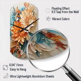 Orange Teal Botanical Whirlwind I - Asymmetric Metal Wall Clock