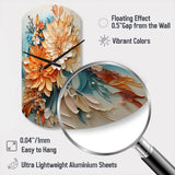 Orange Teal Botanical Whirlwind I - Asymmetric Metal Wall Clock
