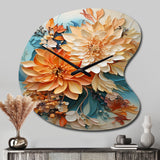 Orange Teal Botanical Whirlwind I - Asymmetric Metal Wall Clock