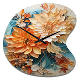 Orange Teal Botanical Whirlwind I - Asymmetric Metal Wall Clock