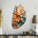 Orange Teal Botanical Whirlwind I - Asymmetric Metal Wall Clock