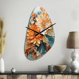 Orange Teal Botanical Whirlwind I - Asymmetric Metal Wall Clock