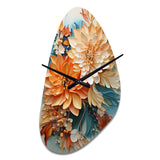 Orange Teal Botanical Whirlwind I - Asymmetric Metal Wall Clock