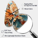 Orange Teal Botanical Whirlwind I - Asymmetric Metal Wall Clock