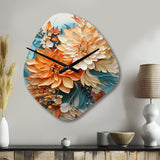 Orange Teal Botanical Whirlwind I - Asymmetric Metal Wall Clock