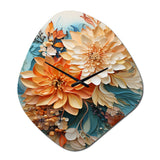 Orange Teal Botanical Whirlwind I - Asymmetric Metal Wall Clock