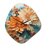 Orange Teal Botanical Whirlwind I - Asymmetric Metal Wall Clock