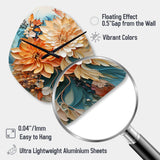 Orange Teal Botanical Whirlwind I - Asymmetric Metal Wall Clock
