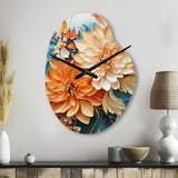 Orange Teal Botanical Whirlwind I - Asymmetric Metal Wall Clock
