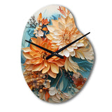 Orange Teal Botanical Whirlwind I - Asymmetric Metal Wall Clock