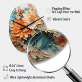 Orange Teal Botanical Whirlwind I - Asymmetric Metal Wall Clock