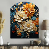 Orange Teal Botanical Whirlwind II - Asymmetric Metal Wall Clock
