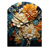 Orange Teal Botanical Whirlwind II - Asymmetric Metal Wall Clock