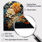 Orange Teal Botanical Whirlwind II - Asymmetric Metal Wall Clock