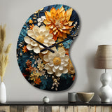 Orange Teal Botanical Whirlwind II - Asymmetric Metal Wall Clock
