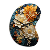 Orange Teal Botanical Whirlwind II - Asymmetric Metal Wall Clock