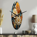 Orange Teal Botanical Whirlwind II - Asymmetric Metal Wall Clock