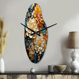 Orange Teal Botanical Whirlwind II - Asymmetric Metal Wall Clock
