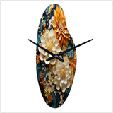 Orange Teal Botanical Whirlwind II - Asymmetric Metal Wall Clock