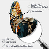 Orange Teal Botanical Whirlwind II - Asymmetric Metal Wall Clock