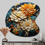 Orange Teal Botanical Whirlwind II - Asymmetric Metal Wall Clock