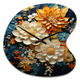 Orange Teal Botanical Whirlwind II - Asymmetric Metal Wall Clock