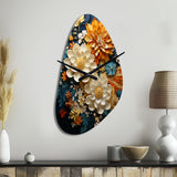 Orange Teal Botanical Whirlwind II - Asymmetric Metal Wall Clock