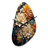 Orange Teal Botanical Whirlwind II - Asymmetric Metal Wall Clock