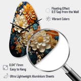 Orange Teal Botanical Whirlwind II - Asymmetric Metal Wall Clock